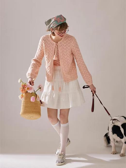 浮生八记/24A051/贝壳针法棉小肚麦穗流苏系带开衫吊带套装 商品图4