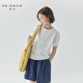 棵初夏季款女童简约纯色泡泡袖短袖T恤百搭亲子款圆领基础上衣