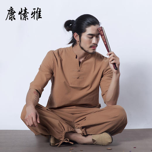 康愫雅棉麻禅修瑜伽服男士太极居士打坐服茶道复古风改良汉服套装 商品图4