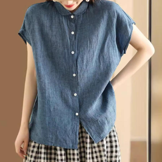 SMZ15970设计感小众棉麻短袖衬衫女2024夏季新款宽松休闲百搭亚麻气质上衣 商品图0