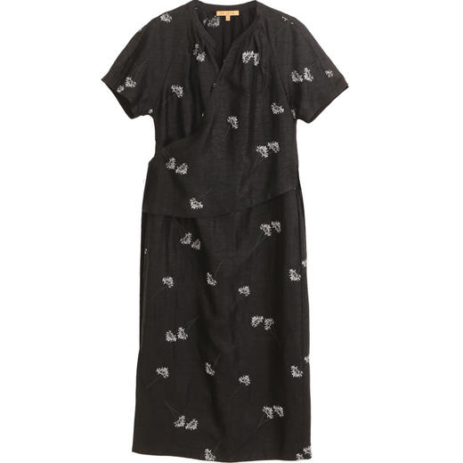 玳莎斜襟式香云纱连衣裙2024夏季新款V领新中式假两件收腰中长裙  EB35101 商品图4