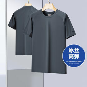 【冰丝高弹】【新款DZP】大依优型大码圆领短袖T恤夏季加肥加大肥佬休闲宽松透气上衣男士半袖夏装
