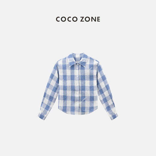 COCO ZONE2024设计感格子长袖衬衫时尚撞色休闲上衣CC1B0794 商品图0