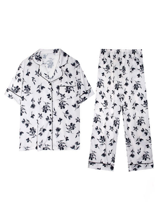 【单件6折/2件5折】【秀黛】女水墨印花短袖长裤套装女士夏季短袖长裤睡衣家居服ML554011T【门店同款】 商品图6