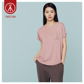 Threegun三枪 【莫代尔】花边圆领亦袖女士T恤上衣打底衫-24086A011