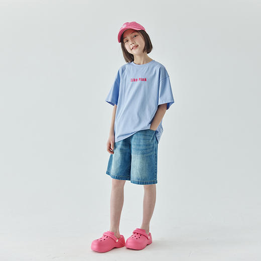 棵初夏季新品亲子款水洗牛仔短裤中大童百搭蓝色休闲五分裤 商品图1