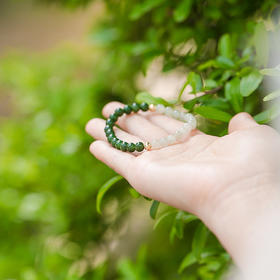 春常在和田玉手串 | 绿色白色珠珠子配饰手串佛珠珠子文玩手链男女手链中式。
