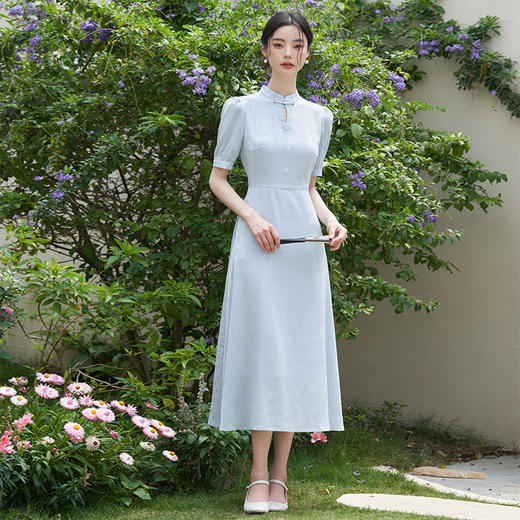 新中式国风盘扣改良旗袍女春夏季温婉大方收腰A摆连衣裙V1140945 商品图1