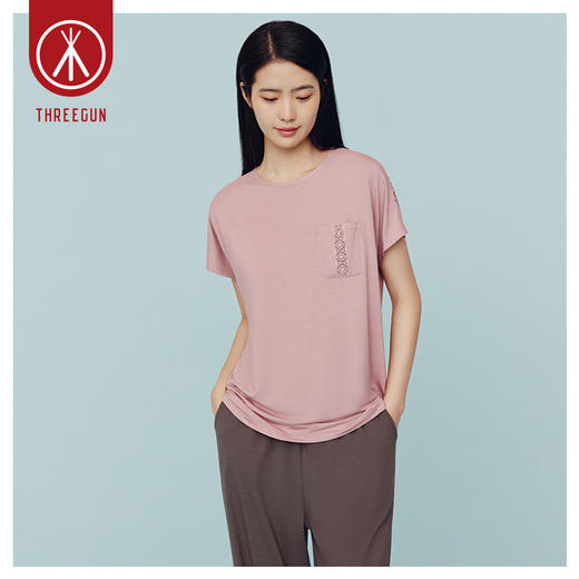 Threegun三枪 【莫代尔】花边圆领亦袖女士T恤上衣打底衫-24086A011 商品图5