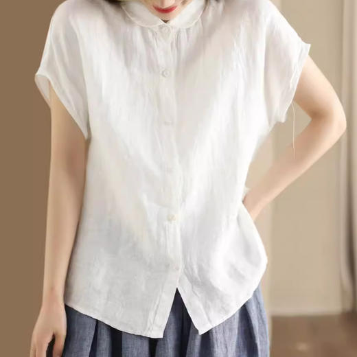 SMZ15970设计感小众棉麻短袖衬衫女2024夏季新款宽松休闲百搭亚麻气质上衣 商品图2