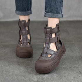 TN T659-33复古擦色厚底休闲鞋真皮高帮镂空凉鞋