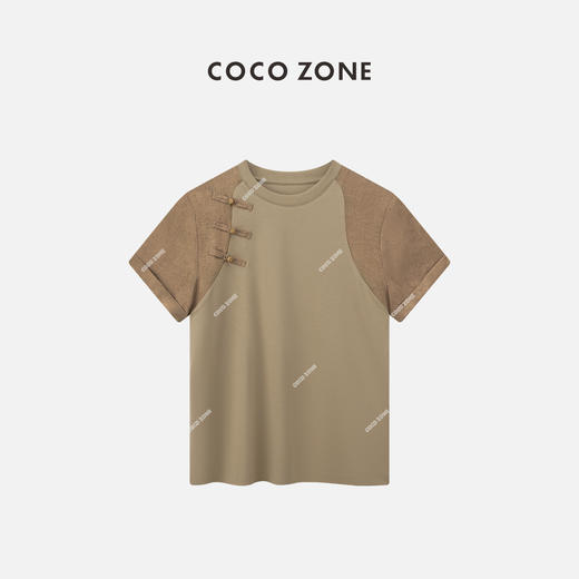 COCO ZONE2024新中式国风设计感盘扣T恤休闲圆领上衣CC1A0529 商品图0