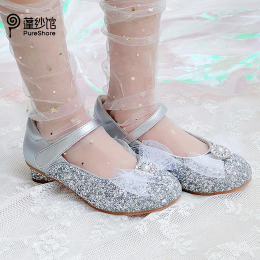 【非质量问题不退换】 网纱珍珠蝴蝶结高跟公主鞋 商品图6