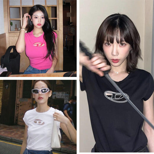 清仓秒杀不退换7.16纯元级！女士OVAL D LOGO镂空刺绣短袖T恤HM 商品图0