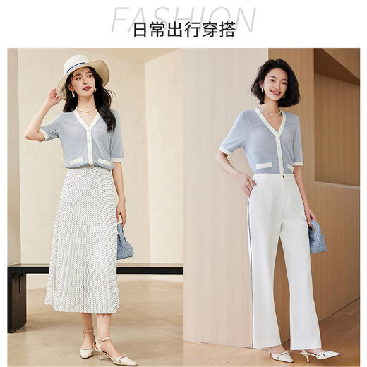 【商场同款】CJKJ426 “ 清爽网格蓝色开衫”  廓形放松且干练 包容身材同时显瘦显精致。白蓝撞色设计清爽雅致 超细纱线集合精致针法舒适富有肌理感 商品图8