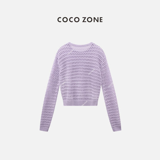 COCO ZONE2024春季百搭圆领镂空针织衫纯色长袖上衣CC1A0612 商品图1