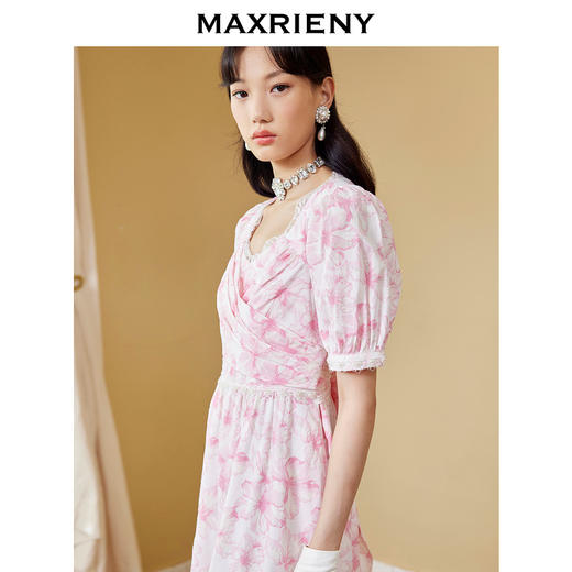 MAXRIENY方领印花茶歇裙秋季蝴蝶结连衣裙设计感(货号:MC87DR596) 商品图3