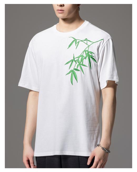 PINLI品立新中式2024夏季新款中国风短袖T恤竹叶贴布绣男士体恤潮BG242111056 商品图7