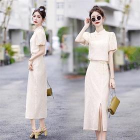 【预订·最迟6天发货】新中式连衣裙2024夏季新款气质高端两件套改良旗袍半身裙套装裙女