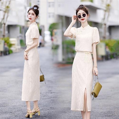 【预订·最迟6天发货】新中式连衣裙2024夏季新款气质高端两件套改良旗袍半身裙套装裙女 商品图0