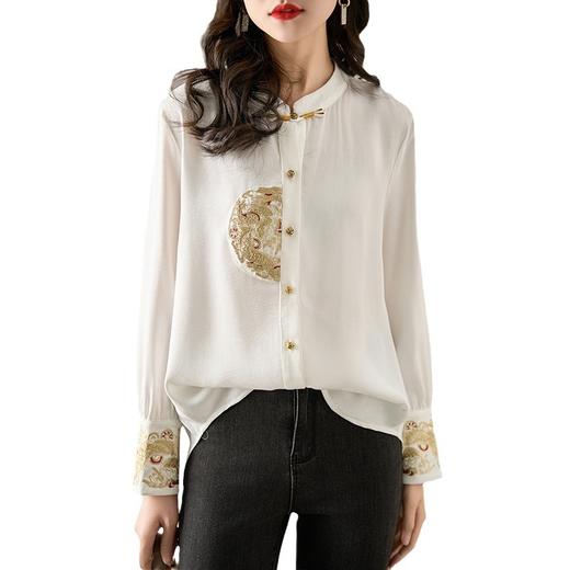 FA741W-8822新中式国风重工刺绣衬衫女春季洋气复古气质立领衬衣百搭长袖上衣 商品图4