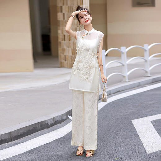 复古新中式，无袖立领阔腿裤刺绣套装HR-CZJ7319 商品图8