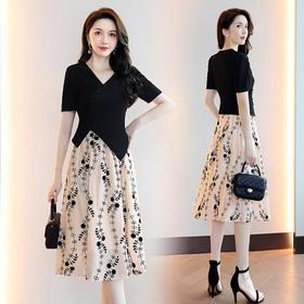 【预订·最迟6天发货】夏季时尚套装女装2024新款法式V领修身上衣显瘦印花半身裙两件套