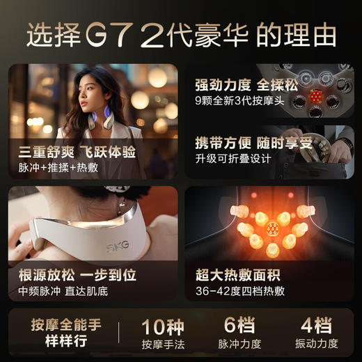 SKG 颈部按摩器 G7系列2代豪华款 颈部肩颈脖子 物理捶打热敷脉冲 智能护颈折叠按摩仪 实用生日送父母男女友老婆礼物 商品图1