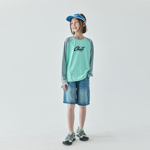 棵初夏季新款亲子凉感撞色插肩防晒T恤UPF50+儿童圆领长袖上衣 商品图1