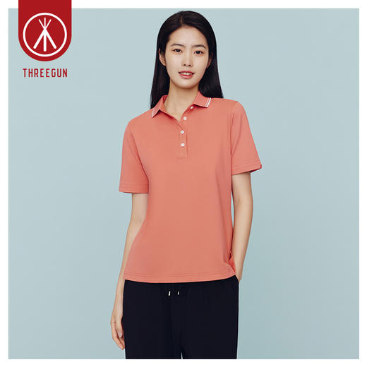 Threegun三枪 【丝光棉珠地】翻领短袖女士T恤上衣-10508A011 商品图3