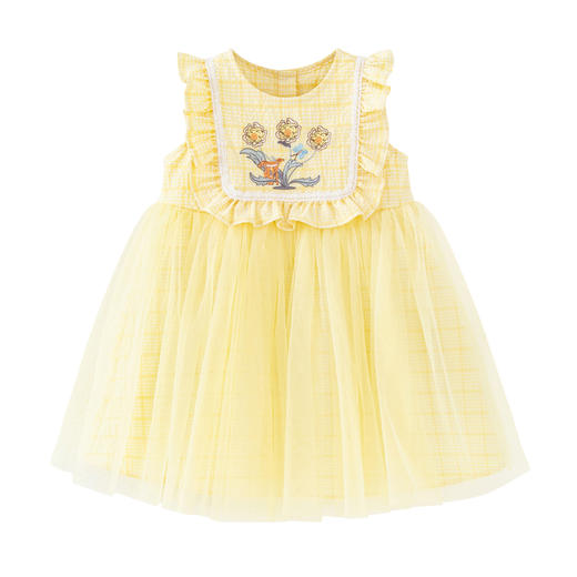 迷你巴拉女童连衣裙甜美木耳边小清新格子文艺网纱裙子 商品图4