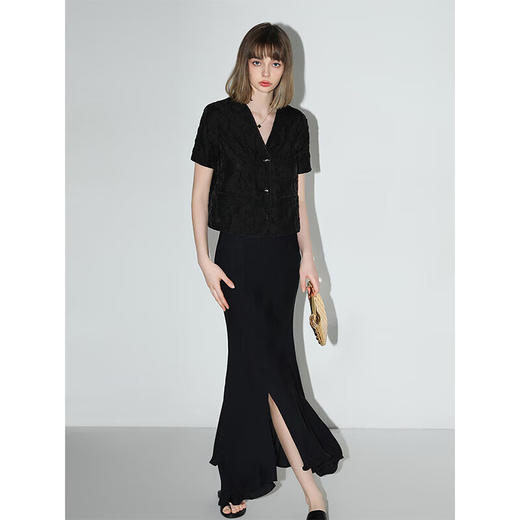 COCOBELLA法式优雅光泽感大摆鱼尾裙秋垂坠开叉半身长裙HS537 商品图1