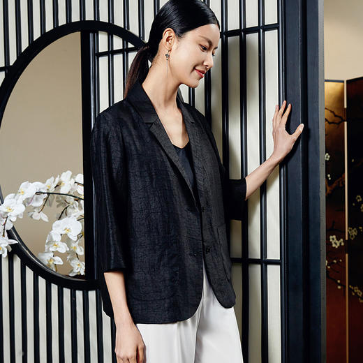 玳莎轻奢非遗香云纱宽松西装女2024年夏季新款龟裂纹中式通勤外套  EB37302 商品图1