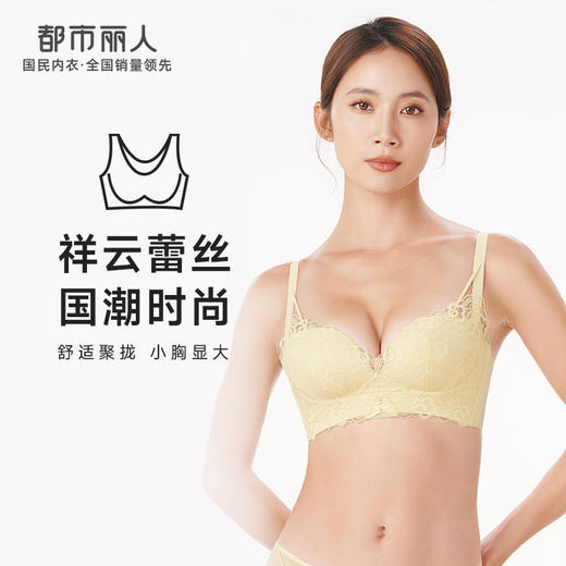 都市丽人B杯常规内衣聚拢升杯加厚蕾丝四排扣无钢圈3/4杯常规文胸YB45A2 商品图0