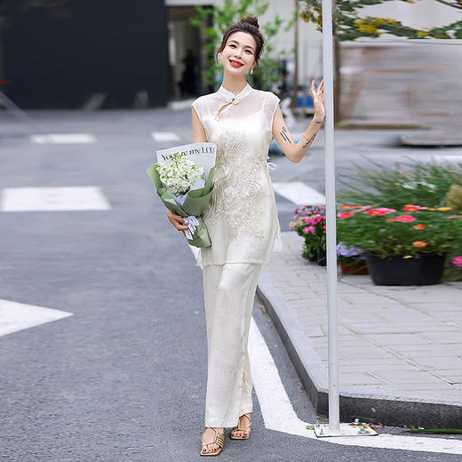 复古新中式，无袖立领阔腿裤刺绣套装HR-CZJ7319 商品图6