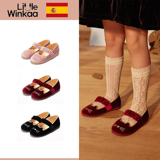 小猫电绣一脚蹬天鹅绒舞蹈鞋 商品图0