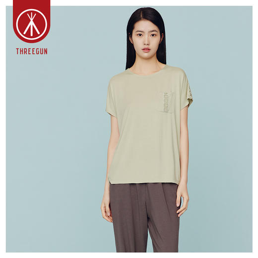 Threegun三枪 【莫代尔】花边圆领亦袖女士T恤上衣打底衫-24086A011 商品图4