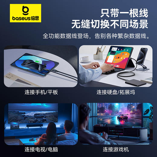 倍思 晶耀系列 USB3.2全功能快充数据线 Type-C to Type-C 100W  20Gb  安卓/苹果15/笔记本通用 商品图1