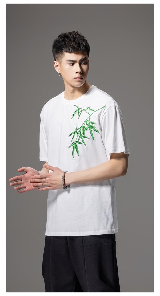 PINLI品立新中式2024夏季新款中国风短袖T恤竹叶贴布绣男士体恤潮BG242111056 商品图8