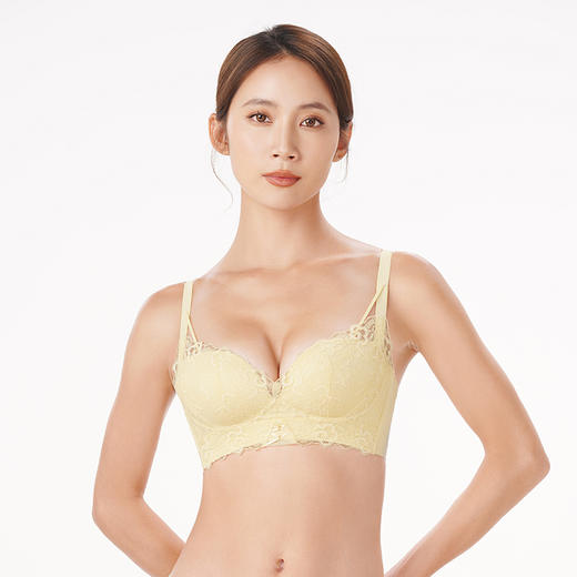 都市丽人B杯常规内衣聚拢升杯加厚蕾丝四排扣无钢圈3/4杯常规文胸YB45A2 商品图1