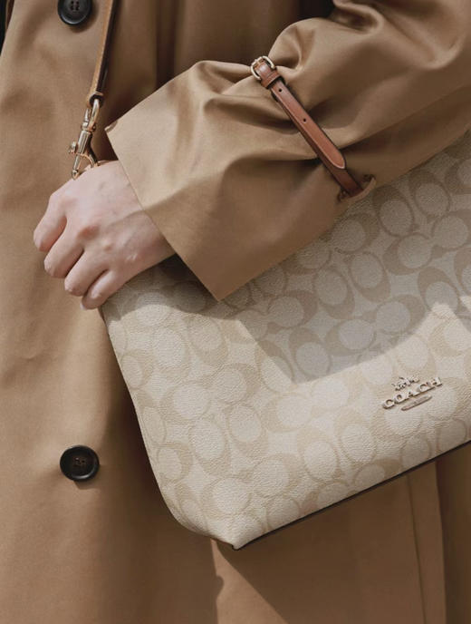 Coach Laurel单肩包carryall奶茶色老花2024新款 商品图2