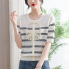 条纹短袖t恤，气质国风冰丝针织薄款上衣CC-28-1171 商品缩略图0