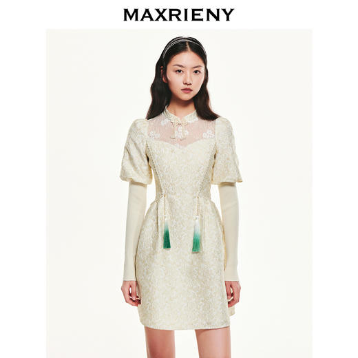 MAXRIENY琵琶美人连衣裙秋改良旗袍中式盘扣连衣裙短(货号:MC87DR816) 商品图3