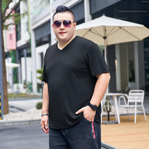【V领】【冰丝速干】【DCS】大依优型大码V领短袖T恤加肥加大弹力透气宽松休闲男装半袖上衣 商品图2