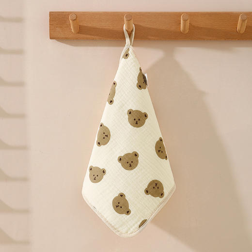 【5条装！加倍吸水柔和亲肤】婴儿口水巾4层绉布纯棉小方巾宝宝洗澡洗漱巾可挂式儿童洗脸毛巾 商品图9