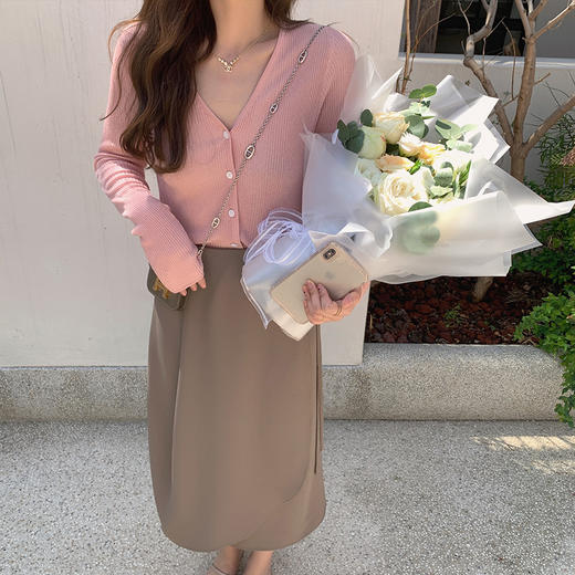 樱花粉XS 金蘑菇菇【轻松row系防晒衫】冰凉质感天丝纯色针织小开衫空调衫 商品图0