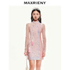 MAXRIENY复古新中式连衣裙丝绒小短裙秋修身包臀亮片(货号:MC87DR817) 商品缩略图1