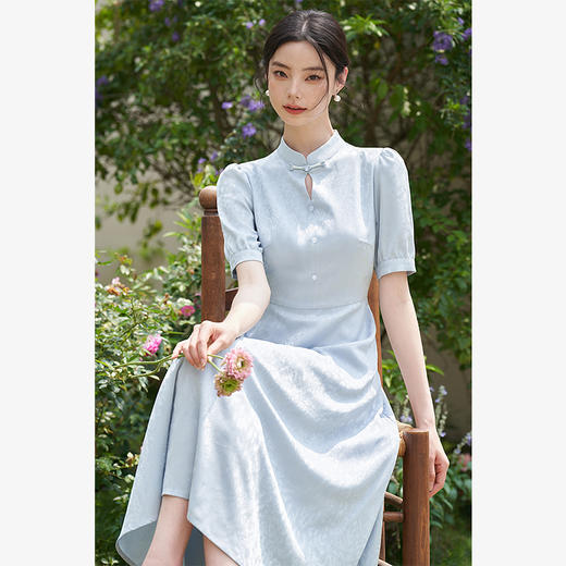新中式国风盘扣改良旗袍女春夏季温婉大方收腰A摆连衣裙V1140945 商品图3