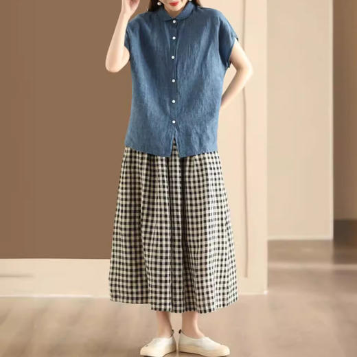 SMZ15970设计感小众棉麻短袖衬衫女2024夏季新款宽松休闲百搭亚麻气质上衣 商品图1