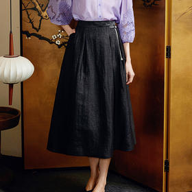 玳莎高腰新中式伞裙龟裂香云纱2024夏季新款轻奢宽松优雅中长款半裙  EB34302